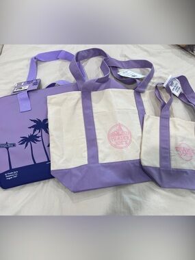 Trader Joe's Lavender-Trim Canvas Tote Bag- 3 pc set